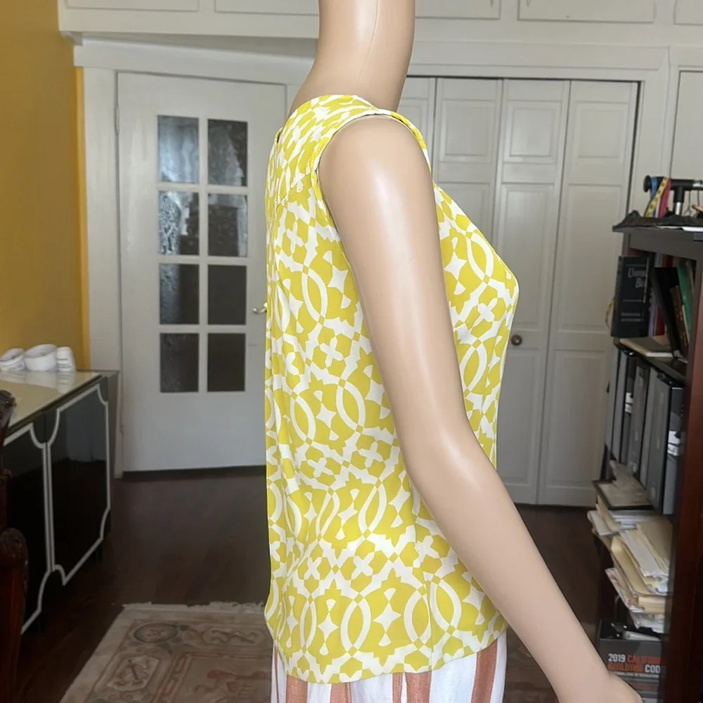 Tory Burch Signature Print Yellow Silk Sleeveless Blouse Size 4